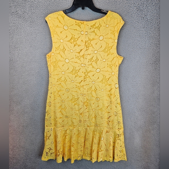 Connected Apparel Coming Up Daisy Yellow Perfect Summer Dress Sz 12 Lace Overlay - Picture 7 of 11